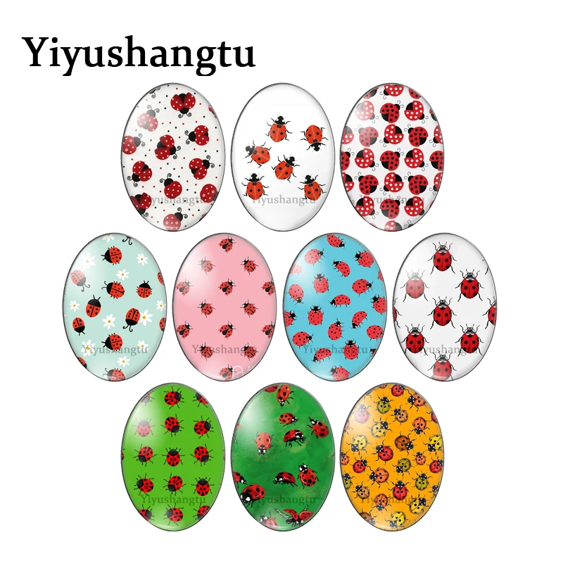 

Lovely ladybug group red animals pattern 13x18mm/18x25mm/30x40mm Oval photo glass cabochon flat back Making findings