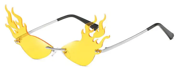 Новинка Cat Ey Fire Flame солнцезащитные очки для женщин и мужчин без оправы волнистые солнцезащитные очки крутые негабаритные вечерние Glasse - Цвет линз: yellow