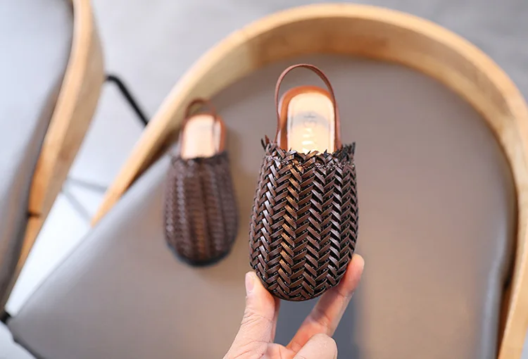girls leather shoes Girls Woven Design Sandals Summer Beach Luxury Chic Children's Vintage Slides Casual Kids Shoes Wrapped Toe Toddlers Slippers children's sandals near me