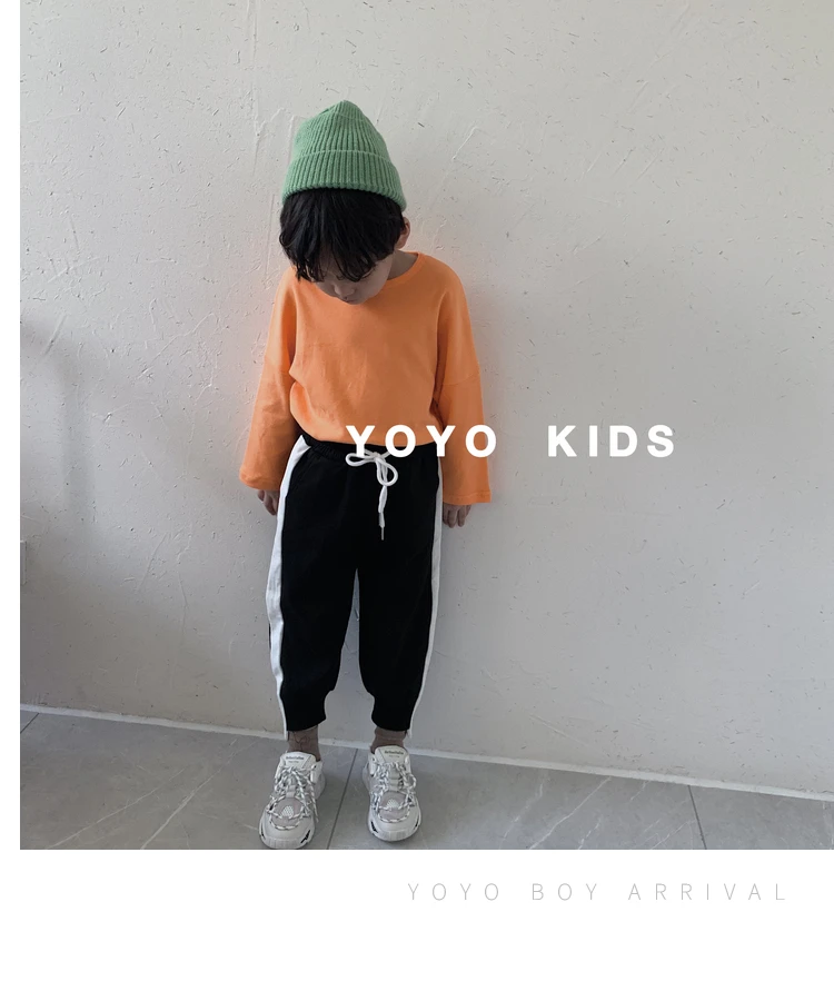 Children Autumn New Boys Pants Baby Girls Side Strip Sports Casual Cotton Pants Kids Drawstring Cotton Loose Trousers