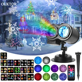 

16 Slides Ocean Wave Snowflake Christmas Projector Lights IP65 Outdoor Lawn Laser Projector Party Holiday Garden Decoration