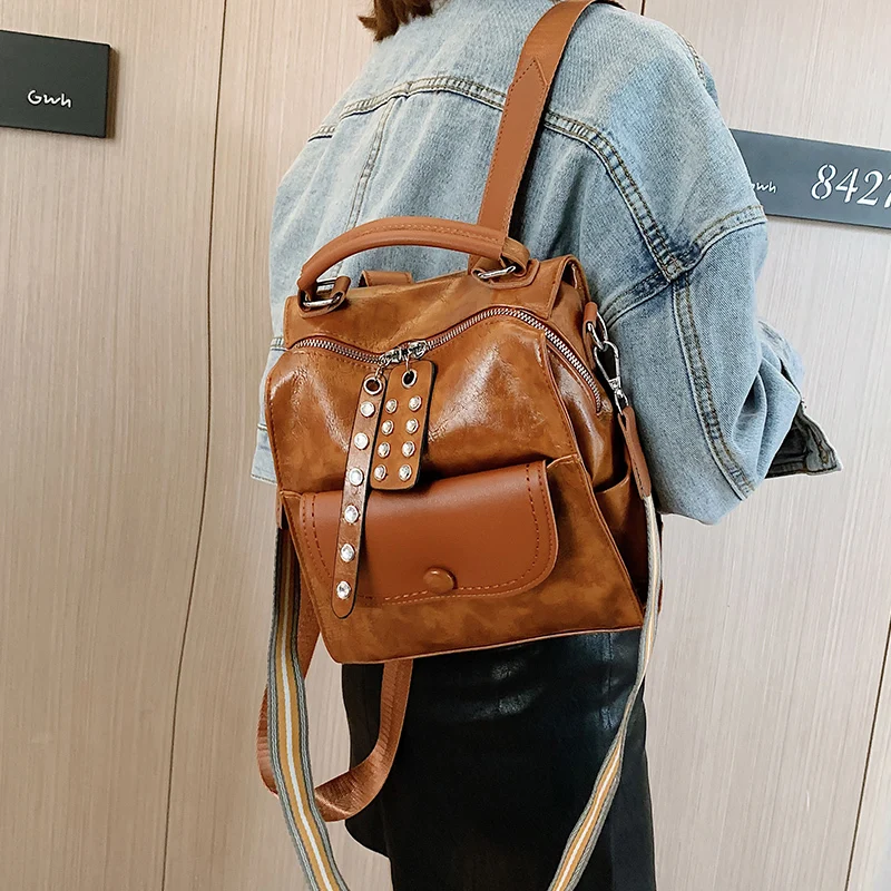 

Women Backpack Female rivet New Shoulder Bag Multi-purpose Casual Fashion Ladies Small Backpack Travel Bag For Girls Backpack