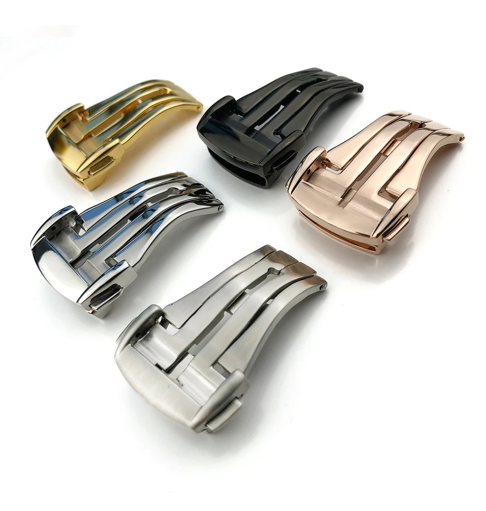 Lowered Buckle Watch-Strap Butterfly Clasp Stainless-Steel 20mm 18mm Black 14mm 16mm for Omg jaOmNq8V