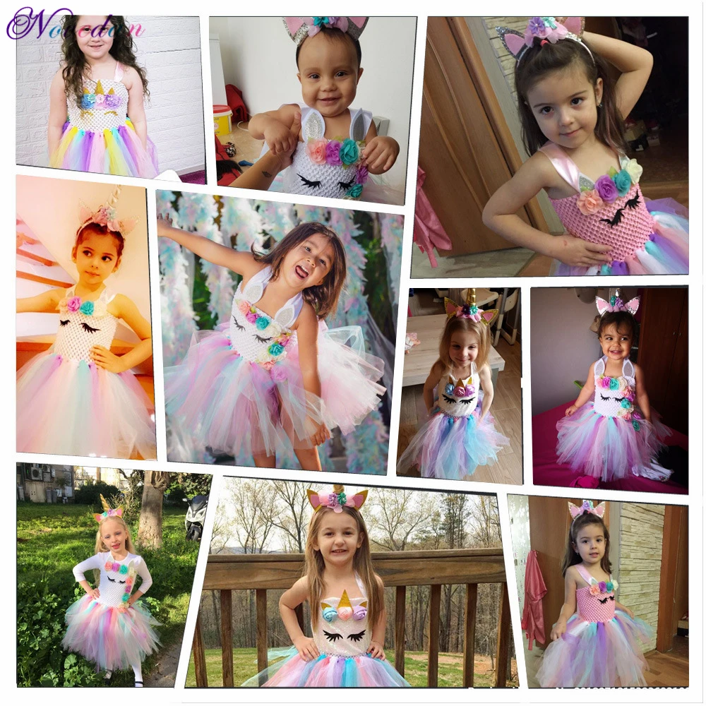 New Kids Unicorn Costumes For Girls Unicorn Tutu Dress With Gold Headband Wings Princess Girls Halloween Party Dress 2-10 Years