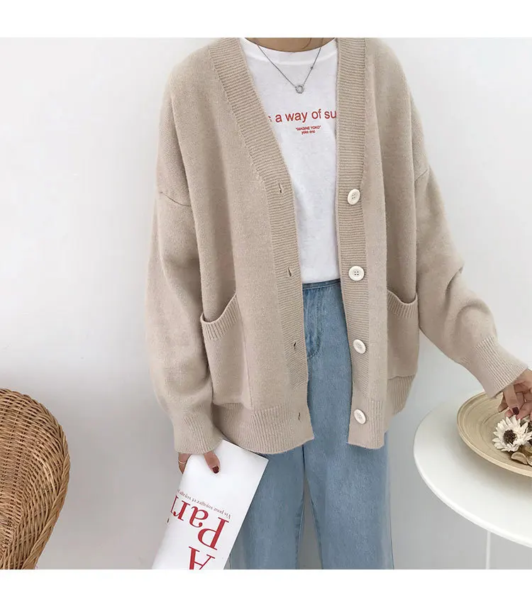 H.SA ropa mujer invierno cardigan women Long Sleeve Oversized Khaki Jumpers Button Up Autumn New Korean Style Cardigans