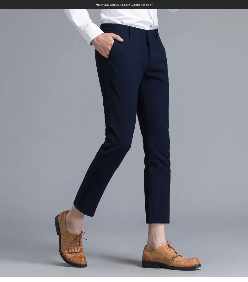 Новые продукты летние мужские брюки корейский стиль тренд стиль Slim Fit повседневные брюки спандекс обтягивающие капри мужские брюки