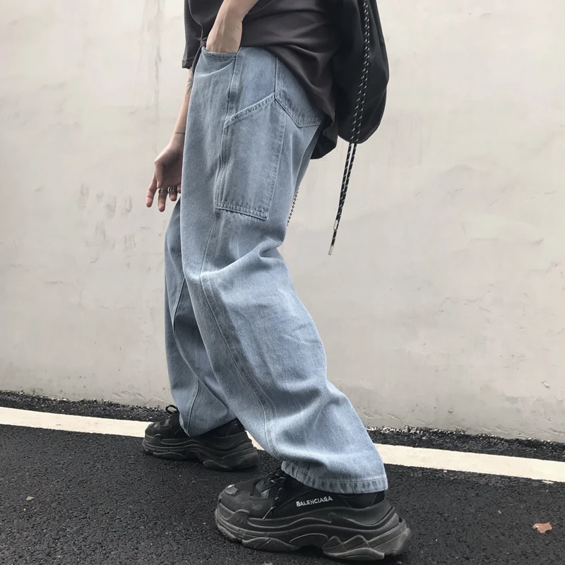 Джинсы женские корейские ins Harajuku винтажные прямые брюки осенние модные свободные с высокой талией уличные повседневные женские широкие брюки