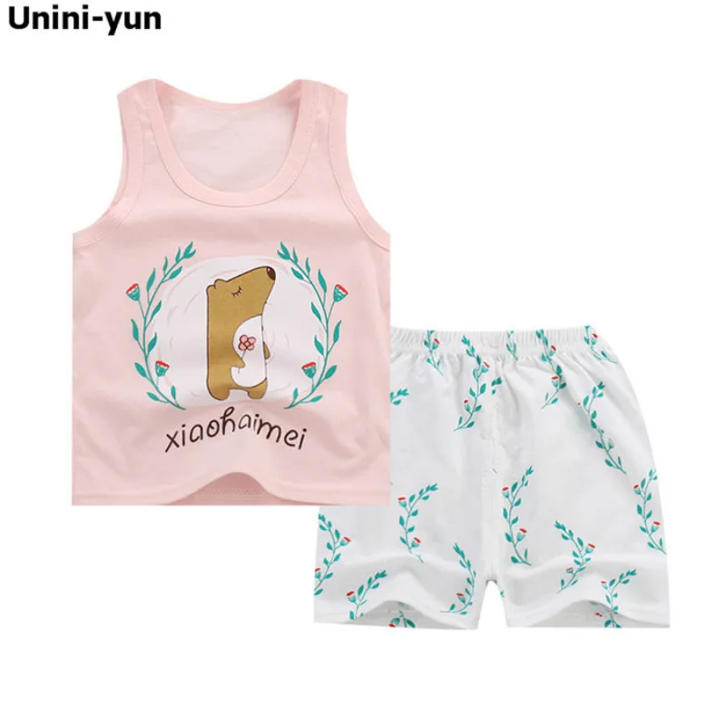 Unini-yun/комплект одежды для маленьких мальчиков и девочек, Детский жилет+ штаны, комплект детской одежды с героями мультфильмов повседневные Костюмы коллекция года, летняя одежда для младенцев - Цвет: Флуоресцентный желтый