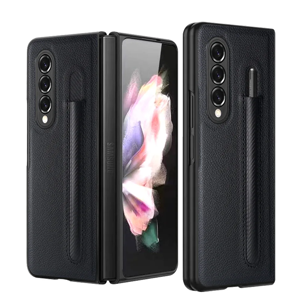 Luxury Fashion Lychee Leather Pattern Pen Slot Protective Case for Samsung Galaxy Z Fold Series