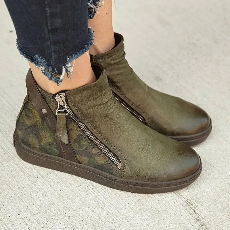 

Nice PU Zipper Green Pop Women Denim Warm Flats Boots Shoes For Woman Female Casual Mujer Booties Feminina Plus Size 53