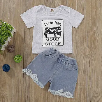

2019 Summer New style Children Suit Baby Kids Boy Clothes Short-sleeved Cartoon Top+Denim Shorts Boy Clothing Set Baby Set