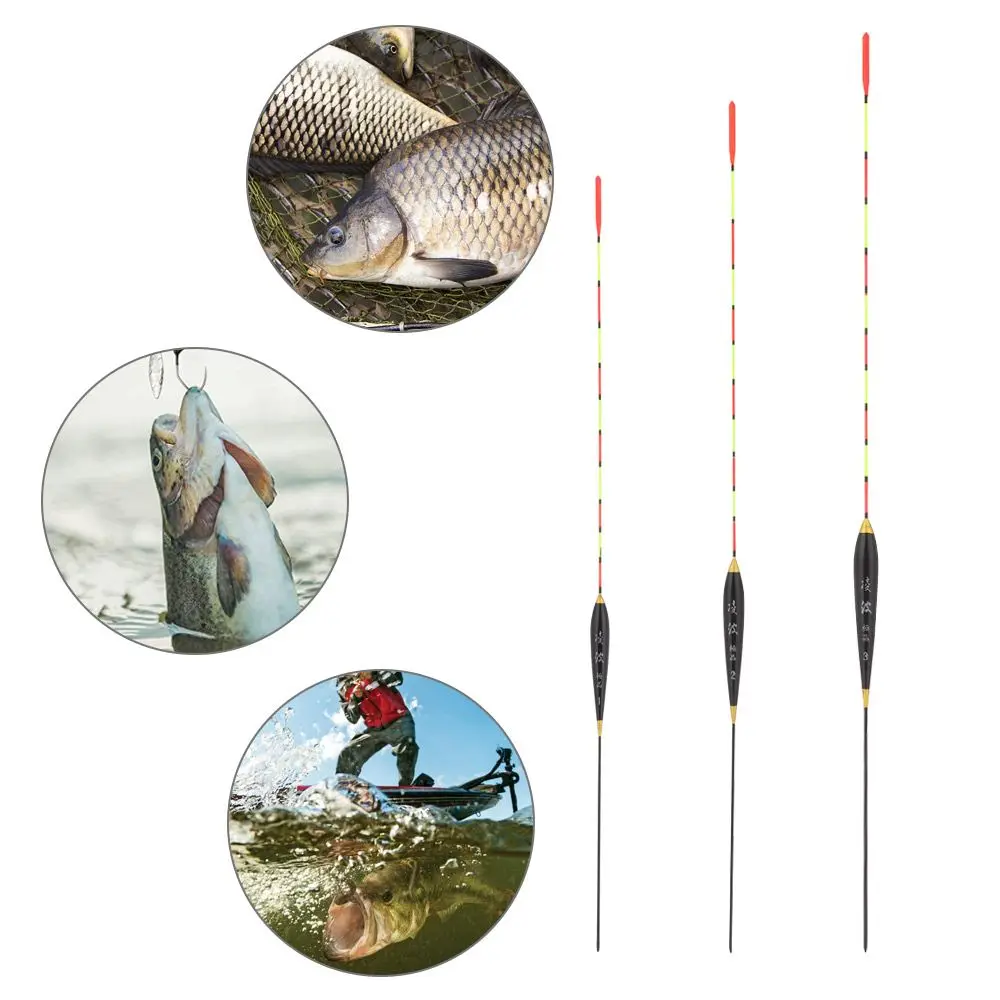3PCS Wood Fluorescent Fishing Float High Sensitivity Bobber Luminous