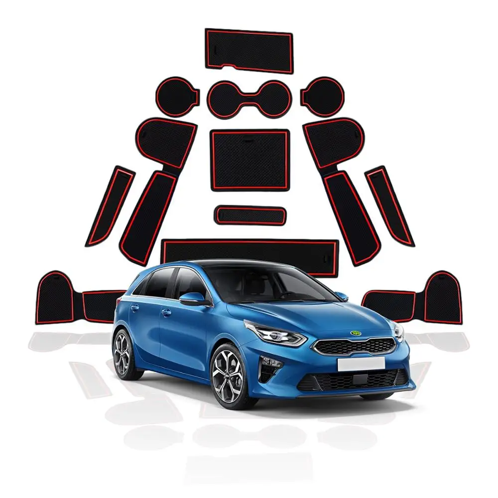 RUIYA Door Groove Mat For Ceed 2018 2019/XCeed 2020 Car Anti-Slip Gate Slot Pads Auto Interior Front And Rear Door Dust Pad Red