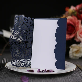 

New 20pcs Blue Love Pattern Invitation Cards Laser Cut Wedding Invitation Card for Wedding Party Anniversary with Inner Sheets