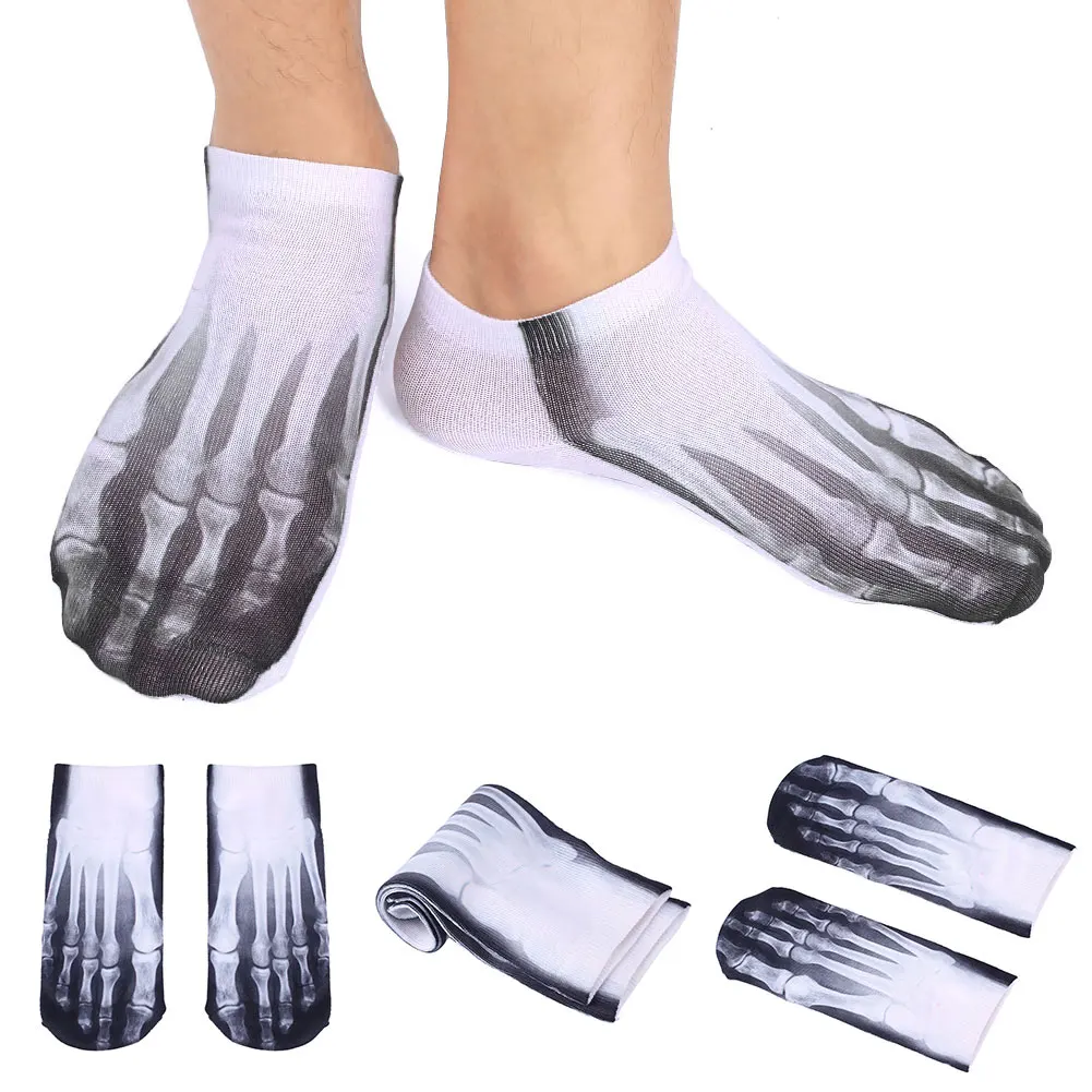 

Women Sock Cotton Halloween Men Fit Scary Toe Hosiery Short Stretch White