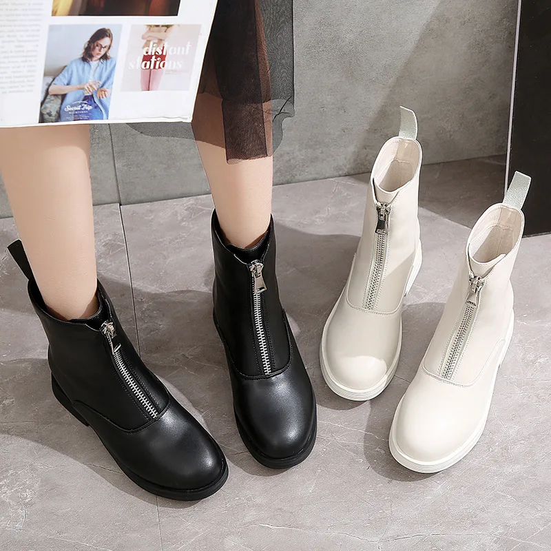 

Special Offer Ozhouzhan British Style without Fleece Lining Middle Boots Versatile Locomotive Retro Hight-top Martin Boots