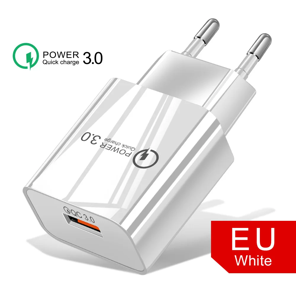 Quick Charge 3,0 адаптер настенного зарядного устройства для samsung Galaxy S2/S3/S4 Note 2 j2 j3 j5 j7 S7 S6 Магнитный кабель синхронизации данных - Цвет: QC3.0 EU Plug White