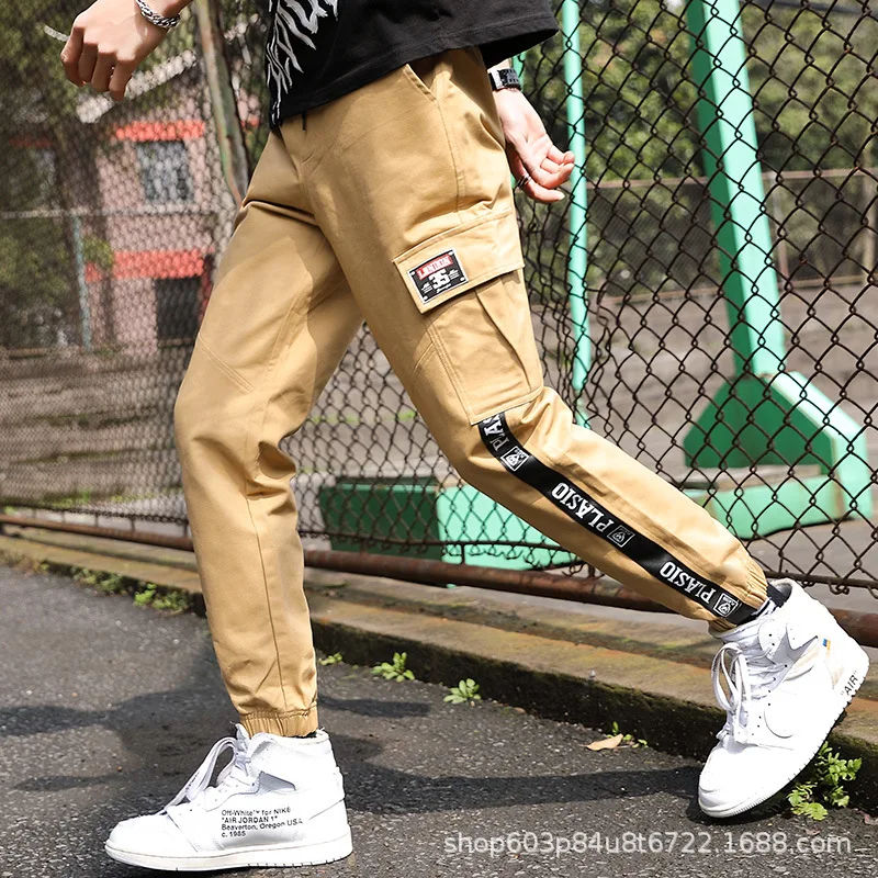 

2019 Trend Multi-pockets Workwear Casual Pants Men's Printed Cool Japanese-style Harem Loose-Fit Beam Leg Pure Cotton Bib Overal