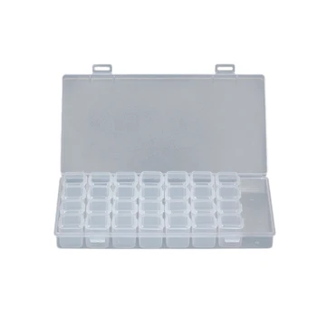 

1 Pcs Transparent Nail Art Storage Box 32 Slots Plastic Holder for Jewelry Rings Earring Rhinestone Diamond Painting with Lid Or