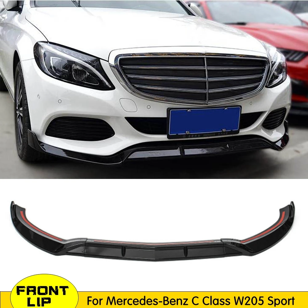 ABS глянцевый черный Передний бампер подбородок защита для губ Benz W205 C205 S205 C180 C200 C300