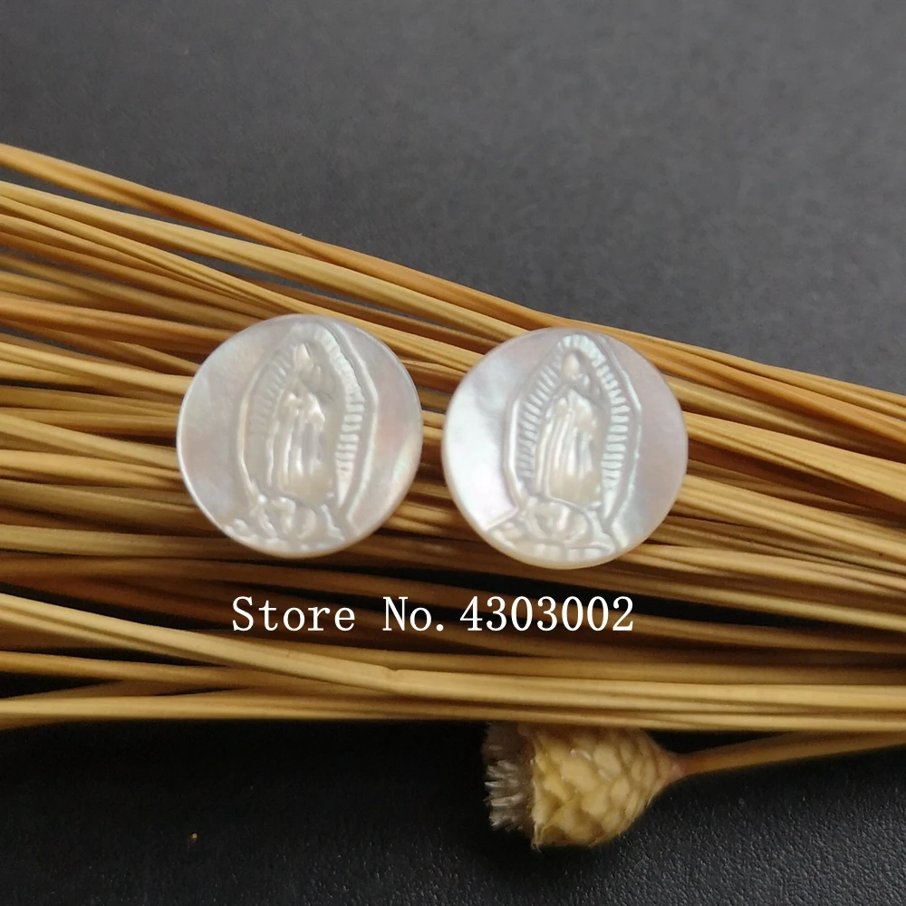 

100pcs/lot 10mm Natural Round Virgin of Guadalupe Mother of Pearl Shell Round Madonna Mother Pearl MOP for DIY Jewelry
