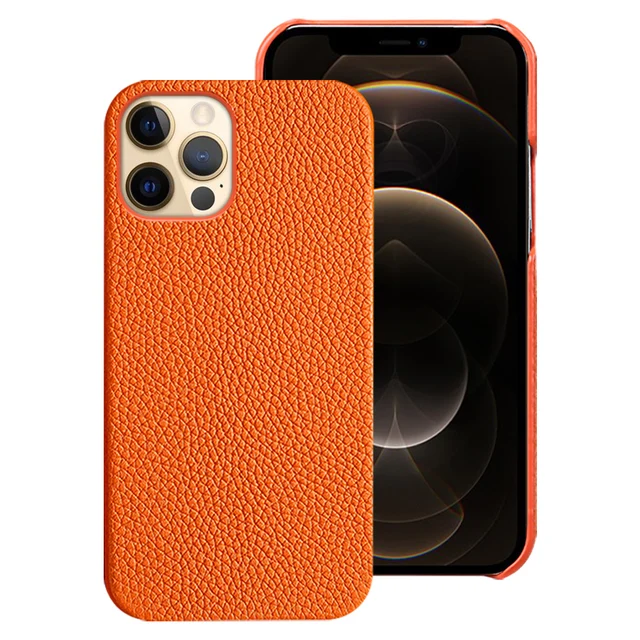 LANGSIDI Cowhide Genuine Leather Phone case for iphone 13 Pro Max 12 13 mini 12 pro max 11 X XS MAX 8 7plus SE Luxury back cover Orange