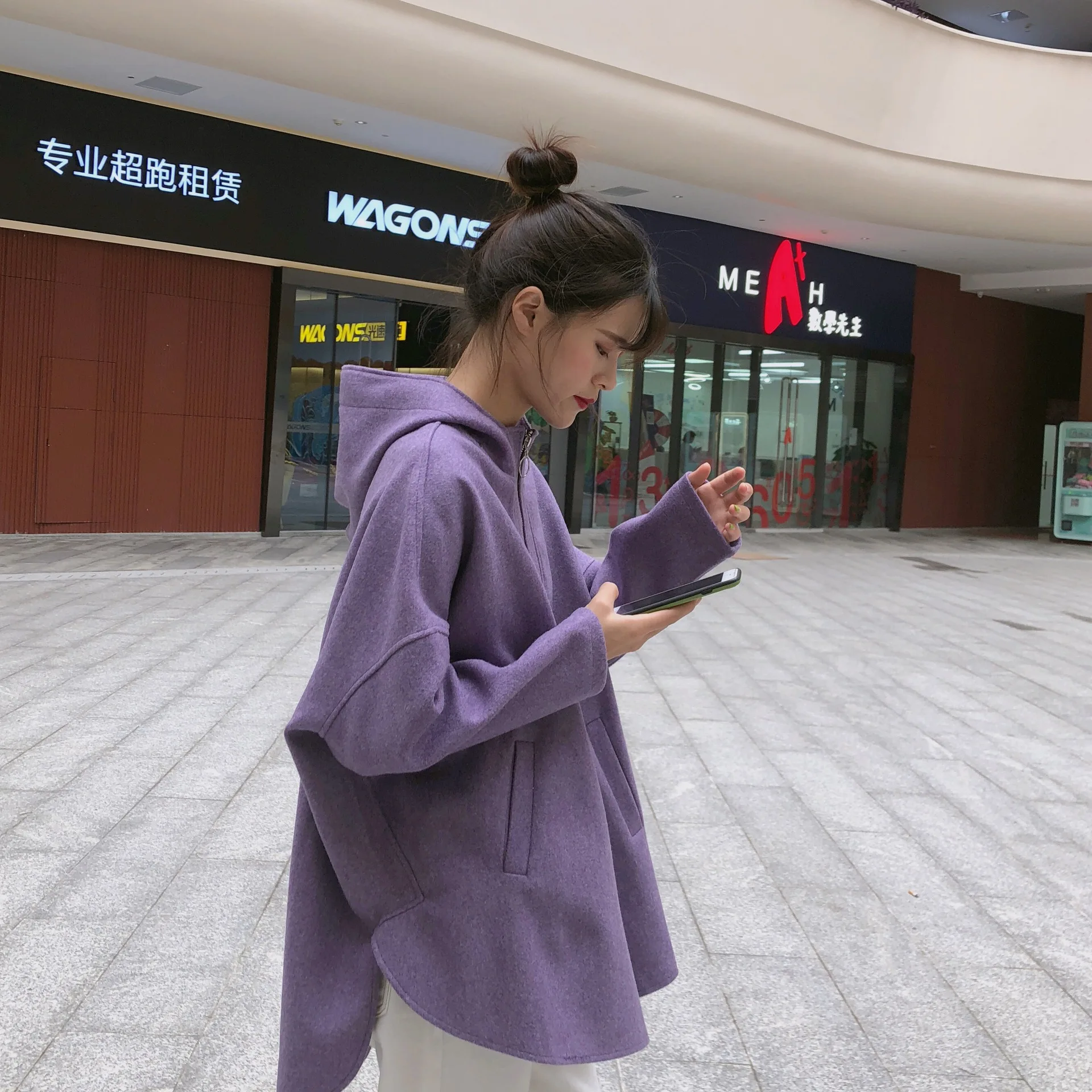 Осенняя одежда для фотосессии, корейский стиль, стиль, Harajuku стиль, свободный крой, средней длины, с разрезом, с капюшоном, шерстяная одежда с длинными рукавами