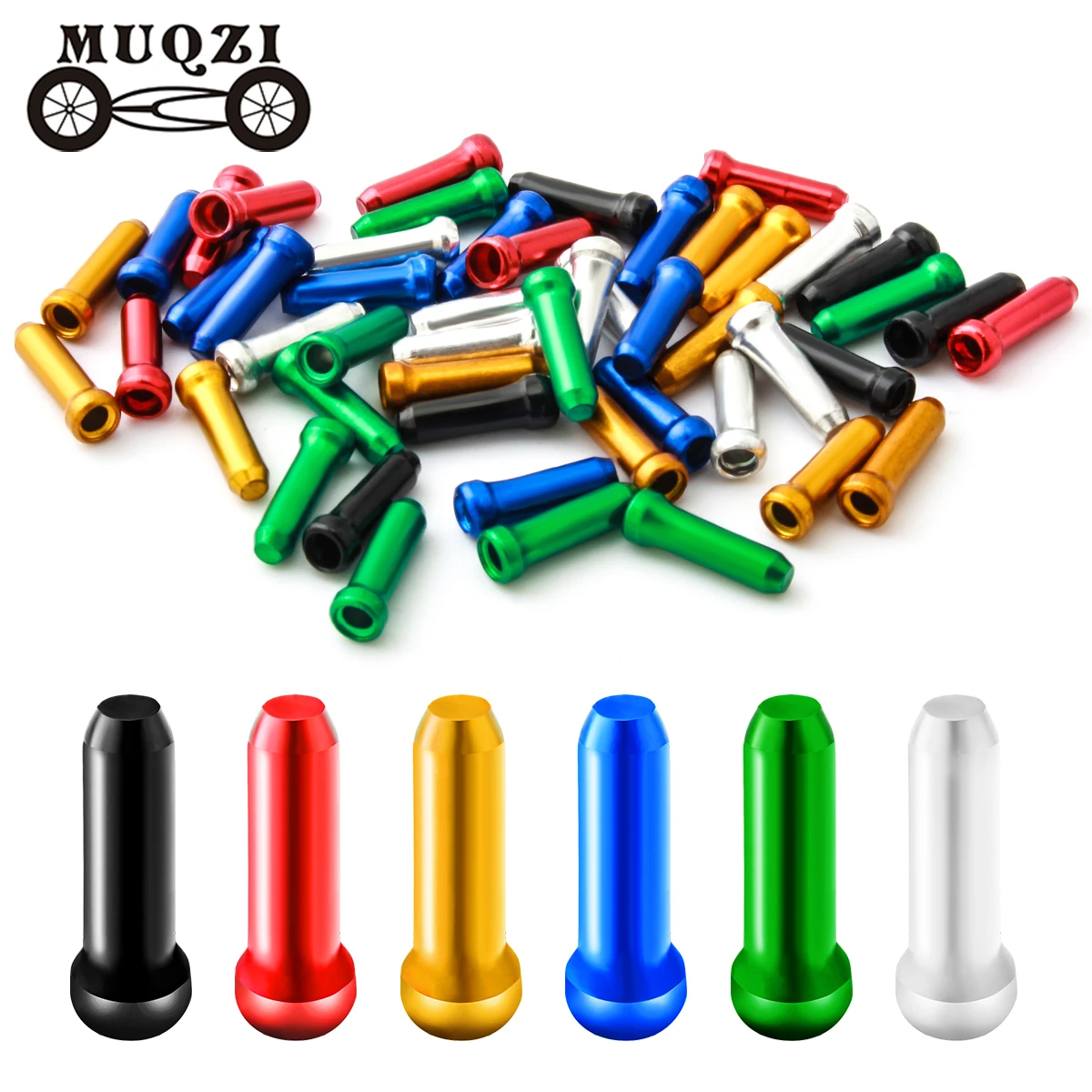 Muqzi 50pcs Bike Cable End Cap Tips Crimp Brake Shift Wire Cables End