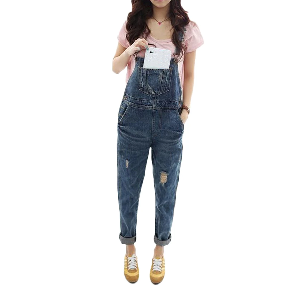 

Women Slim Rompers 2019 New Spring Summer Cool Denim Pencil Pants Ripped Holes Lady Casual Jeans Sleeveless Jumpsuits Overalls