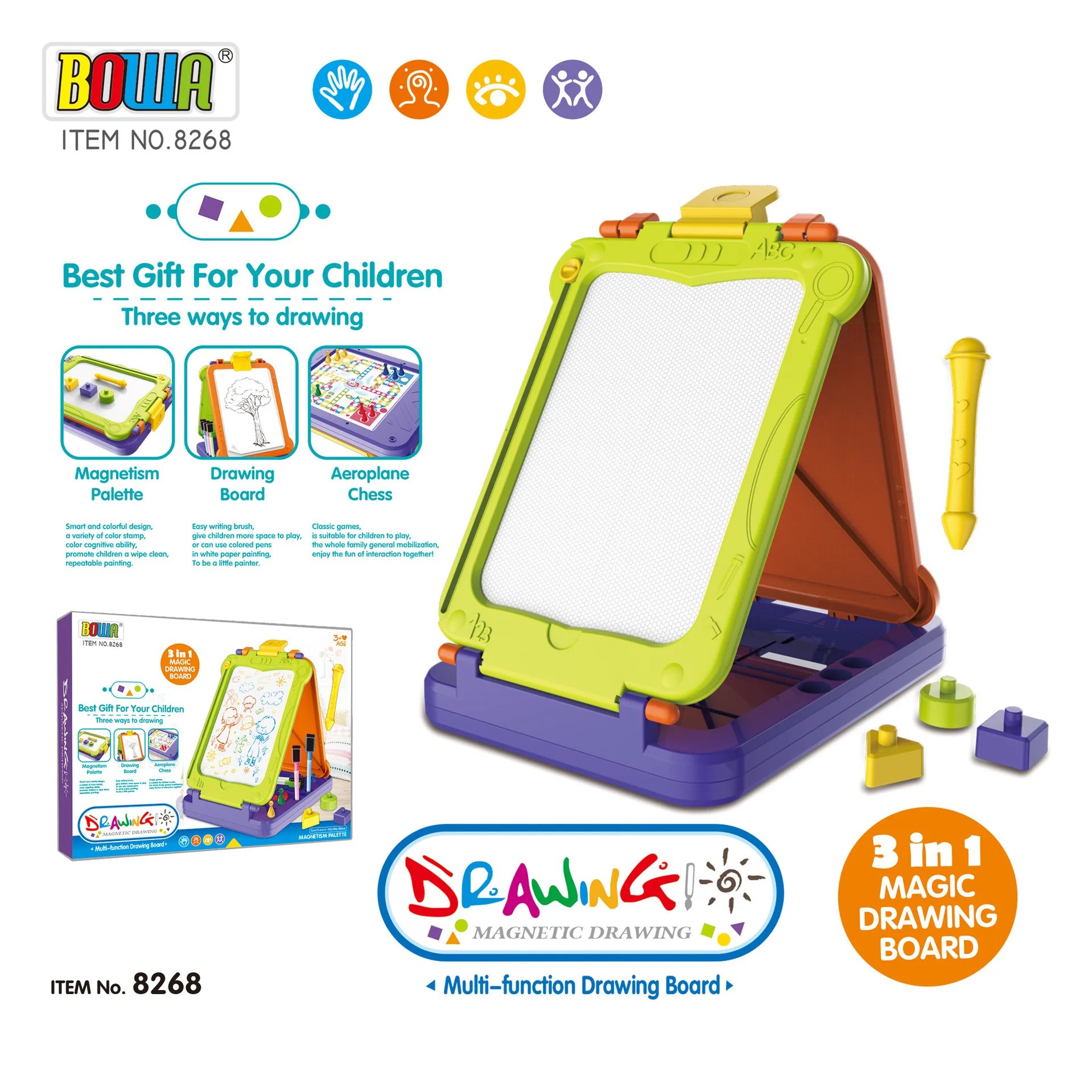 

Large Size Children Multi-functional Graffiti Sketchpad Stereo 3 Surface Magnetic Plastic Tablet Painted Educational Toy