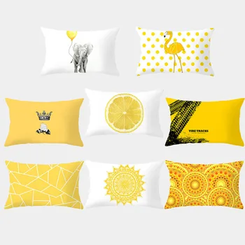 

Yellow Geometric Cushion Cover Polyester Sun Elephant Orange Print Decorative Mat Throw Pillow Home Decoration Sofa Pillow