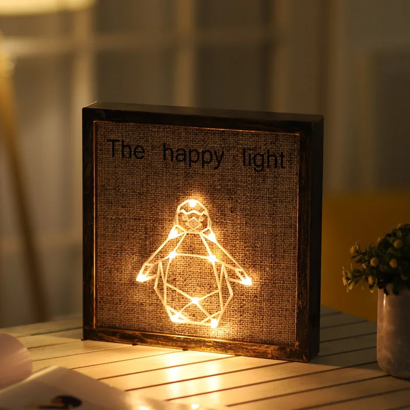 Hinnixy Nordic Bedside Lamp Retro Photo Frame Animal Plant Spacecraft Living Room Wall Decoration Christmas Gift Night Lights