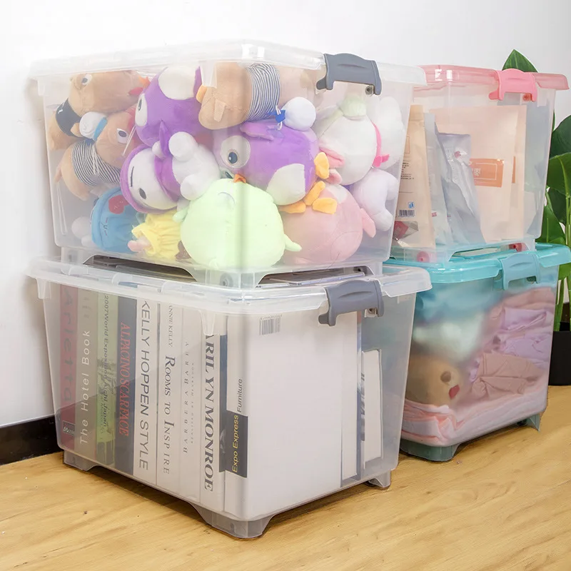 

Large Size Transparent Storage Box Toy Finishing Box Plastic Wardrobe Storage Box Home Clothes with Cap Thick Storage Box