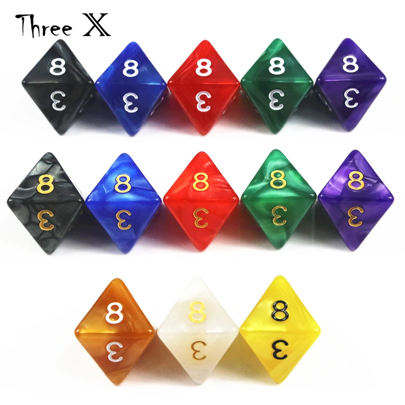 Высококачественные 10 шт. TRPG D8 игральные кости для DND 8-сторонние кубики 6 цветов