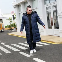 Мужское длинное пальто выше колена с лисьим меховым воротником очень большой размер M-13XL 14XL свободное плотное новое пальто подходит для 195 кг мужская куртка