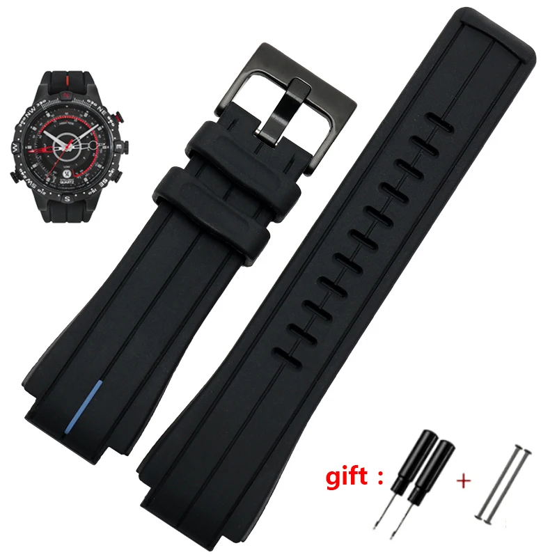 blue line black Высокое количество резиновый ремешок для часов timex WATCHT2N720 T2N721 TW2T76300 черный водонепроницаемый силиконовый спортивный ремешок 28*16 мм - Цвет ремешка: blue line black