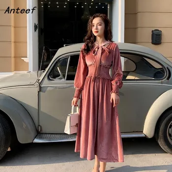 

long sleeve plus size velvet vintage causal loose spring autumn elegant party dress women clothes 2020 ladies dresses
