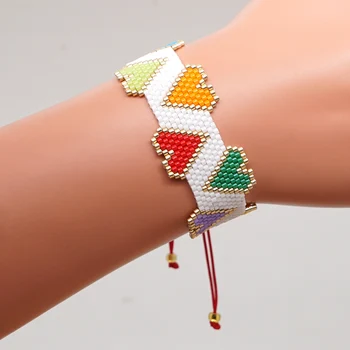 

ZHONGVI Bracelets For Women MIYUKI Bracelet Bohemian Rainbow 3D Heart Pulsera Mujer Moda 2019 Armband Boho Handmade Loom Jewelry