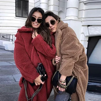 

2020 New Winter Woolen Coats Women'S Manteau Long Thicken Turndown Lamb Wool Jacket Fashion Femme Mujer Velvet Vintage Outerwear