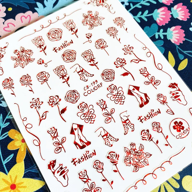 

Newest CB sereis CB-199 5 colors fashion Rose heels 3d nail art sticker nail decal stamping export japan