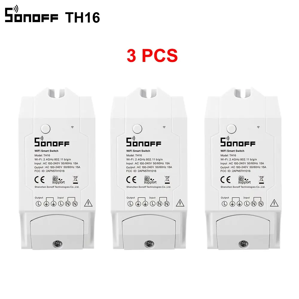 

Wholesale 3PCS SONOFF TH16 Wifi Smart Switch,Monitoring Temperature Humidity Support DS18B20/AM2301/Si7021/AL560 For Smart Home
