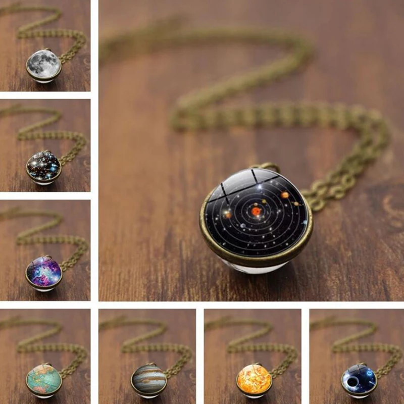 

Double Sided Glass Ball Pendant Necklace Women Fashion Universe Galaxy Planet Necklace Aesthetic Girl Stylish Collares Drop Ship