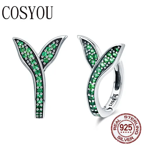 

COSYOU 100% 925 Sterling Silver Spring Collection Flower Buds Green CZ Hoop Earrings for Women Sterling Silver Jewelry SCE295