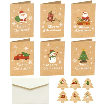 

90Sets Merry Chritmas Cards Envelope Xmas Tree Stickers Holiday New Year Greeting Blessing Kraft Paper Card Gifts