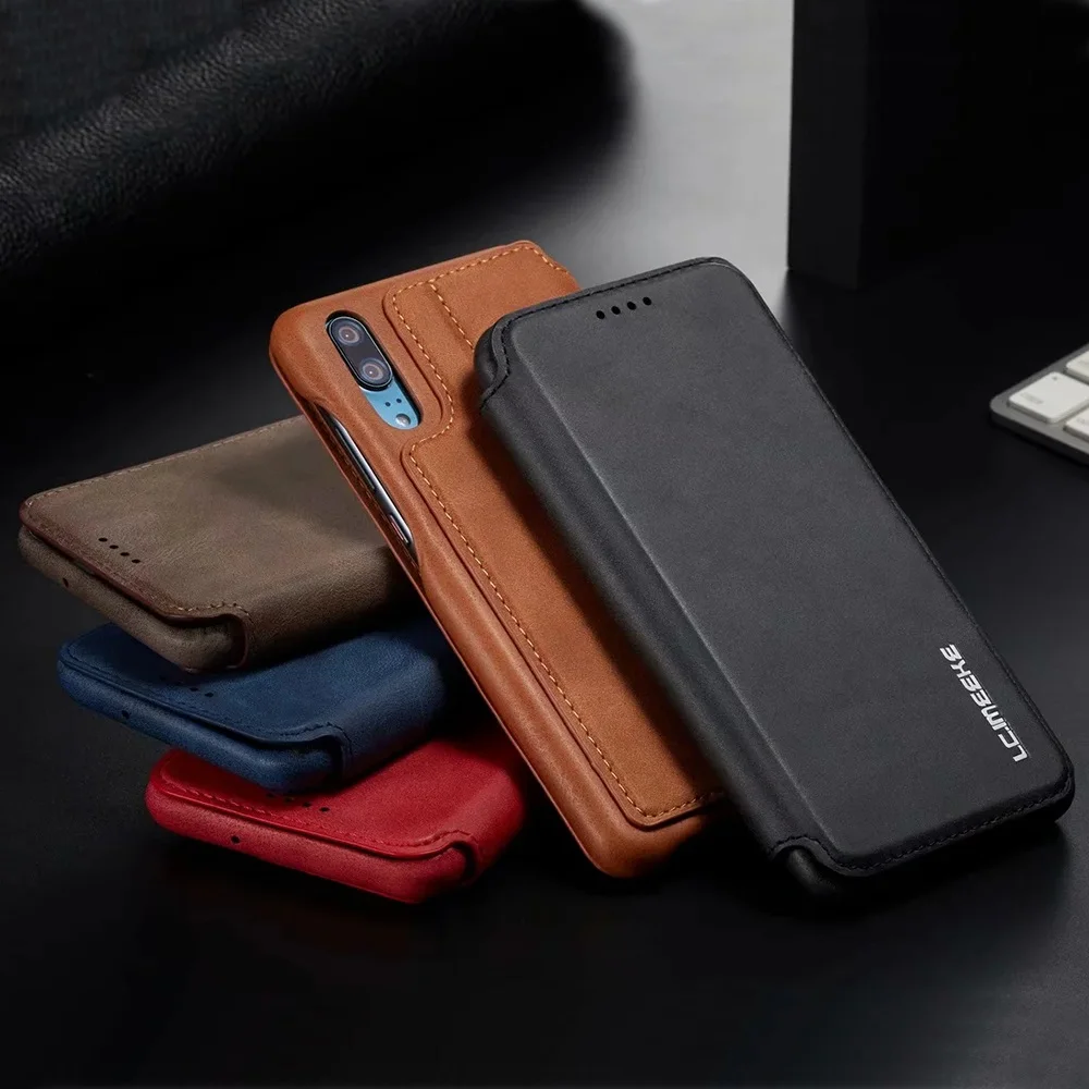 Luxury Leather Flip Cover Case for Huawei P20 P30 P40 Pro Lite Thin Slim with Card Slot phone case leather phone case leather wallet case leather case smart mirror flip case