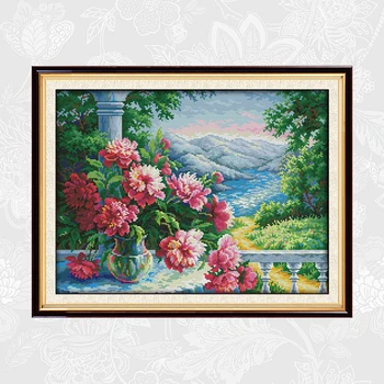 

Vase with Distant Mountains Aida Cross Stitch Kits 14CT 11CT Printed Fabric DMC Embroidery Sets DIY Handmade Needlework Crafts