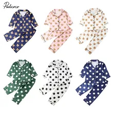 Брендовые шелковые пижамы из 2 предметов для маленьких мальчиков и девочек, осенне-зимний детский рисунок с милым медведем, одежда для сна, домашняя одежда из 2 предметов