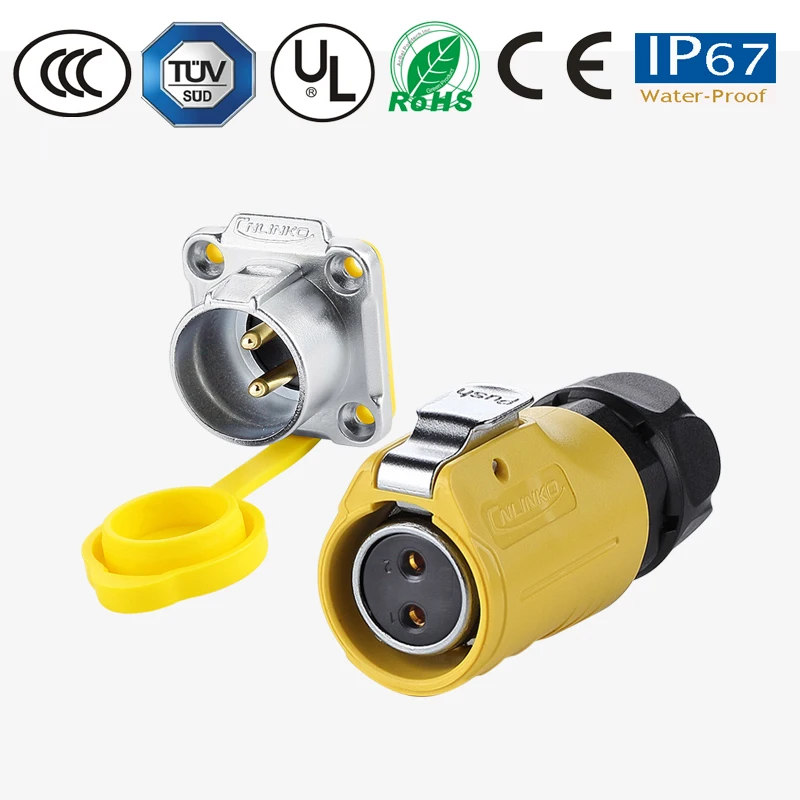 Водонепроницаемый разъем M20 2 pin IP67 power pastic + металлический круглый гнездовой