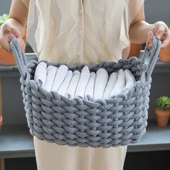 

Hand-knitted Cotton Rope Storage Box Simple Storage Basket Snack Key Desktop Debris Basket Storage Box For Home Cloth Organizer