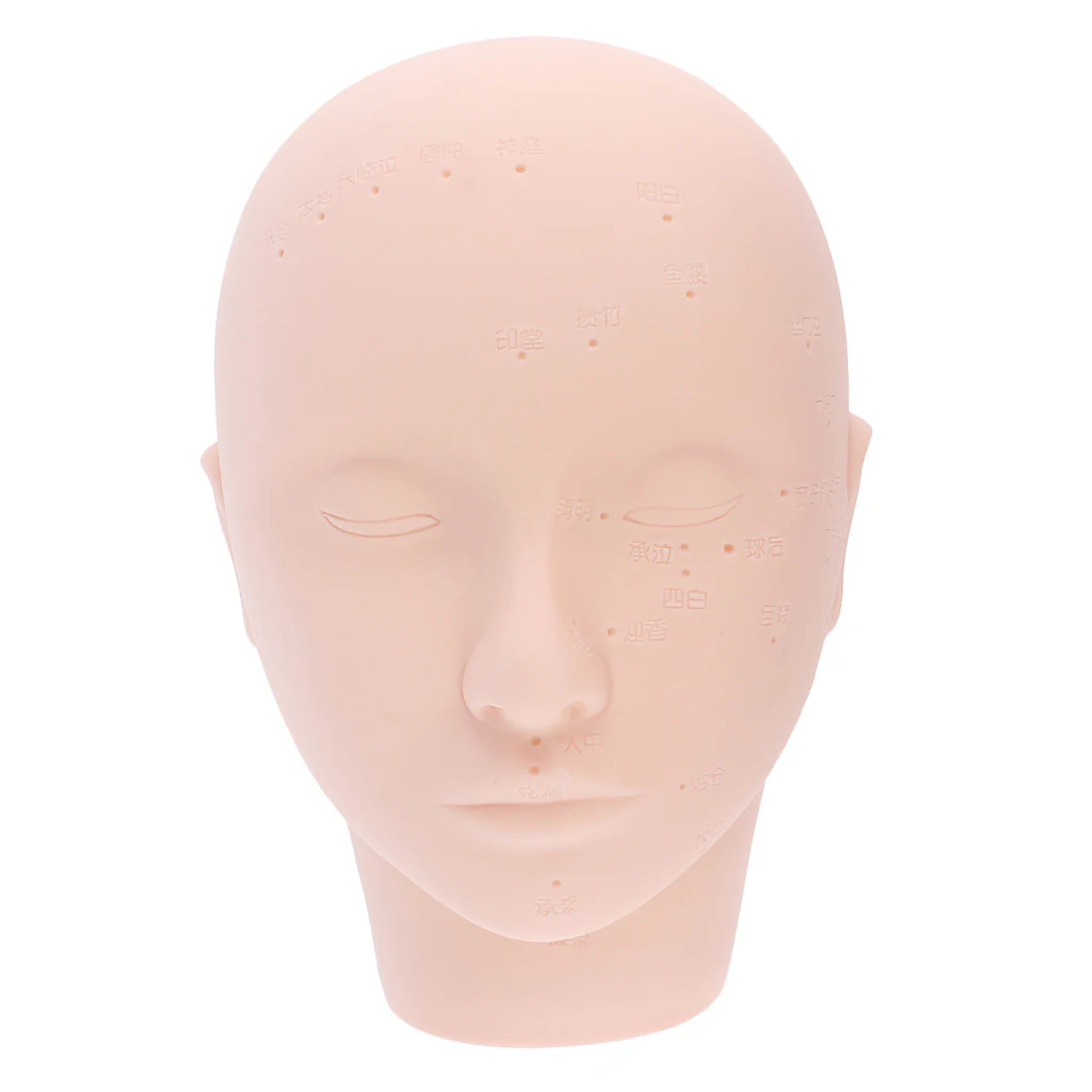 Massage Training Mannequin Makeup Head Manikin Face with Acupuncture Points for Eyelash Lip Extension Practice Model Soft PVC